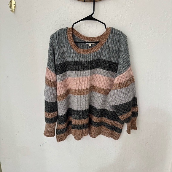 C&C California Crew Neck Sweater Womens Marl Striped Canyon 2X - Picture 7 of 7